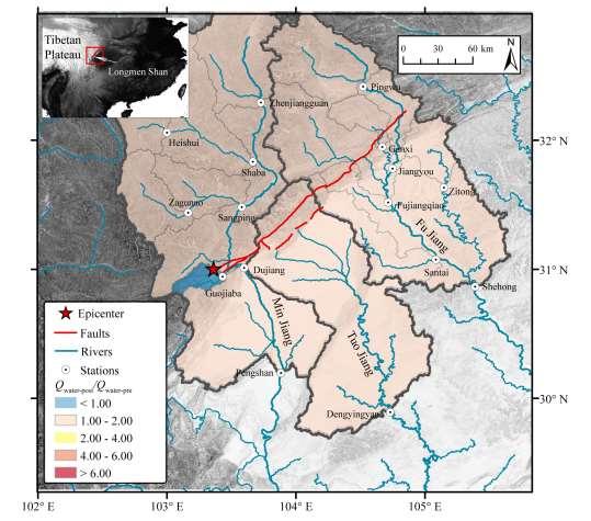 55 56 57 58 59 60 61 62 63 64 Figure DR2: Water discharge enhancement in rivers of the Longmen Shan following the Wenchuan earthquake.