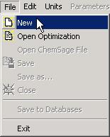 main window: New optimization Open a new optimization. Select File > New from the Menu bar or click on from the toolbar to open a New optimization.