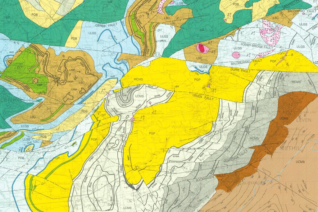 16 6. Figure 6 is a copy of the geological map. Key axis of anticline axis of syncline fault plunge direction Figure 6 Refer to the geological map, generalised geological column and Figure 6.