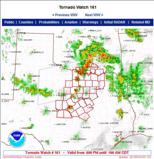 WATCH Conditions are favorable for severe weather Valid for 6-8 hours Cover large areas