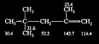7; all other rings have 27.7 ± 2 ppm H 3 H 3 β-ax = 5.2 β-gem = -1.2; extra correction factor for branching at β- (2 methyl groups); H 3 β-eq = 8.9 27.7 + 5.2 + (2 x 8.9) + -1.2 = 49.