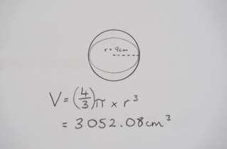 sphere V = ( 4 ) π r3 3 V = volume π = 3.