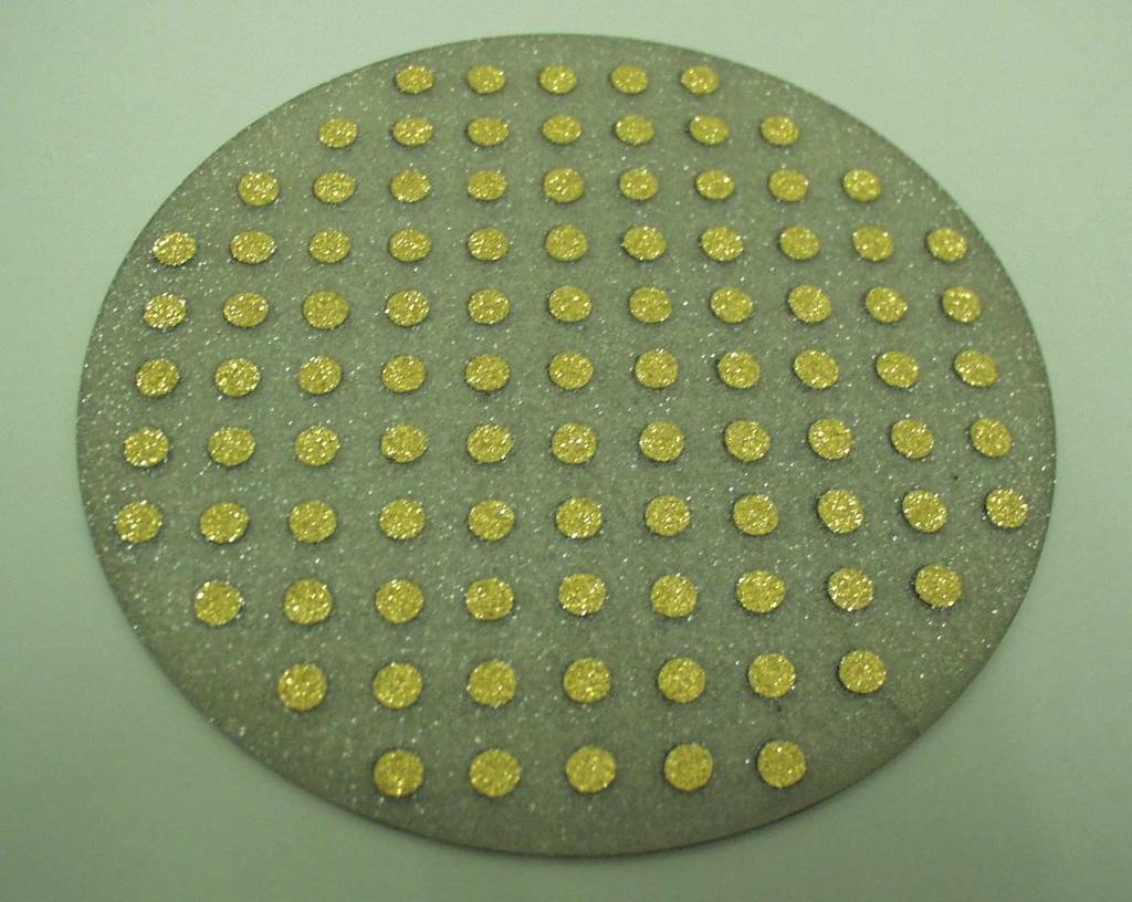 Right: Recent pcvd wafer ready for test - Dots are 1 cm apart Wafers