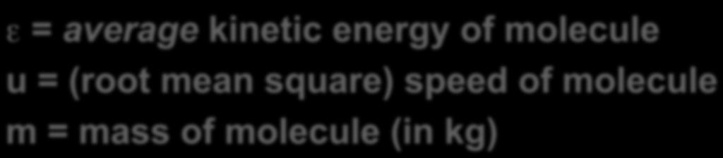 T ε = 1/2 mu 2 ε = average kinetic energy of molecule u