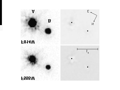 HST Observations of Gravitational Lens Systems 371 Figure 2. Composite F555W (upper left panel) and F814W (lower left panel) CCD frames of J03.13 A and B.