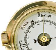 A barometer measures air pressure. Some barometers have a tube of mercury. Changes in air pressure cause the mercury to rise and fall in the tube.