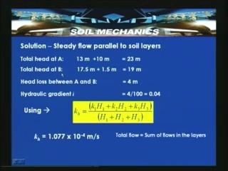 So if you look into this, the total head which is there is elevation head plus pressure head which is around 23 meters. Total head at B which is said here at 1.