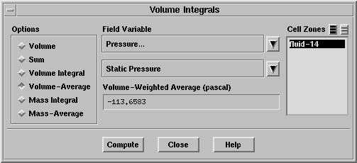 Alphanumeric Reporting Figure 26.6.1: The Volume Integrals Panel variable to be used in the integral, sum, or averaged volume integrations.