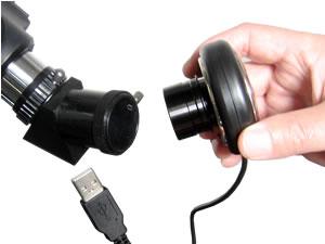 Use Electronic Eyepiece. (Optional) Remove cap from end of electronic eyepiece and insert electronic eyepiece into the telescope tube opening (Remove optical eyepiece first).