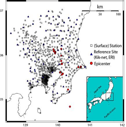 stations and more than 70 borehole stations (Seismic Kanto Research Project, 2001). For this study, we selected 19 events that occurred around the Kanto area.