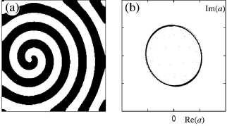 Fig.2.5, unforced state is a spiral wave. Left: experiment snapshot.