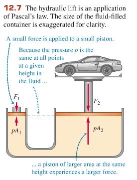 so that F 2 F 1 mg = 0 becomes P 2 A P 1 A - ρahg = 0 P deeper level = P upper level + "gh Clearly, the pressure increases as you go deeper in the fluid.