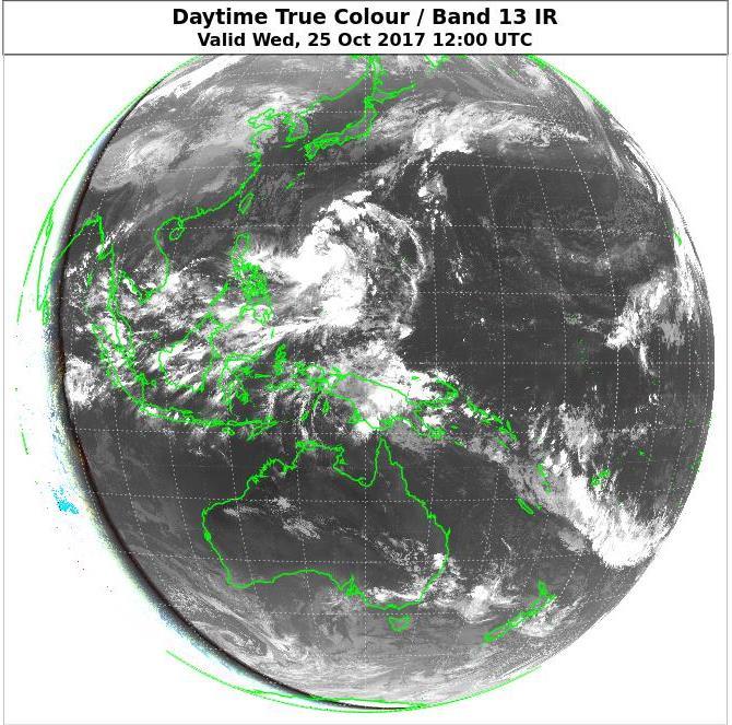 One solution: using the infrared window channel (Himawari-8 Band 13) at night However, Band 13 generally cannot