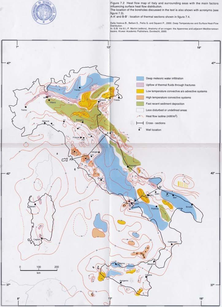 Advective heat transport associated to regional Earth degassing in central Apennine (Italy) Heat flow map of Italy with the main