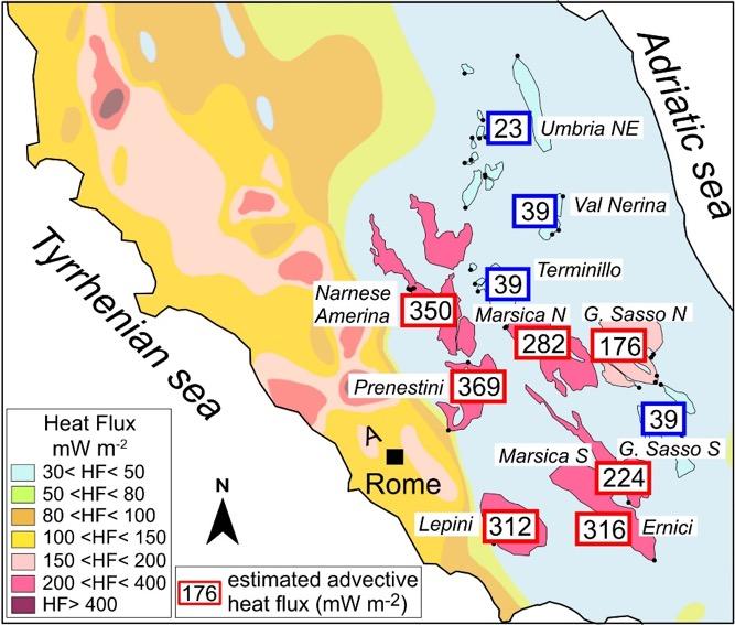 Advective heat transport associated to regional Earth degassing in central Apennine (Italy) Geothermal heat flux and CO 2 flux Central Italy Torre Alfina Latera The geothermal heat is