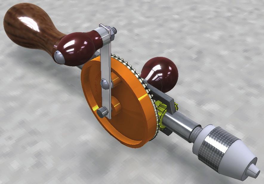 10 27. Figure 3 shows a hand drill comprising two interlocking gears. The large gear to which the handle is attached has 64 teeth. The small gear which turns the drill bit has 16 teeth.
