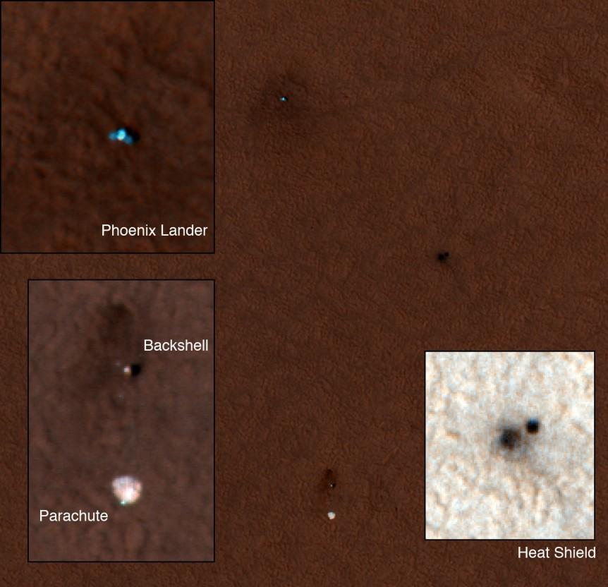 Phoenix Lander seen by MRO 3 days later, Mars