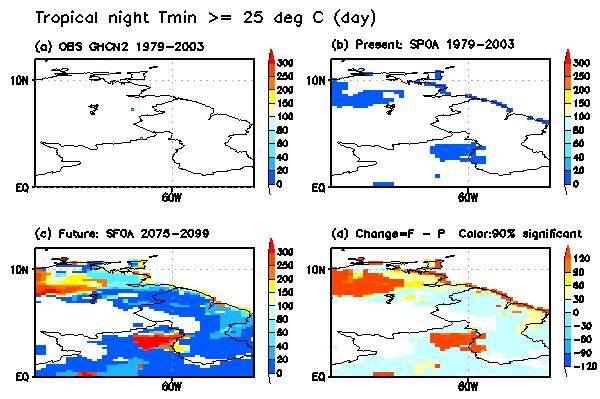 nights to at least 80-200 Southern Caribbean from 0-20 tropical nights projected to 20-40+ Southwest