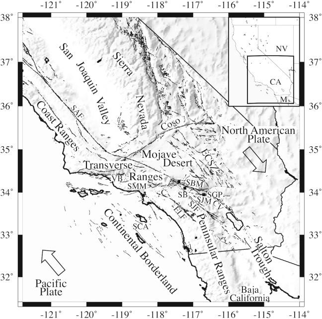 The Seismogenic Thickness of the Southern California Crust 941 Figure 1. Tectonic and physiographic provinces of southern California in study area.
