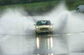 Rain Aquaplaning (hydroplaning) can occur on wet roads when