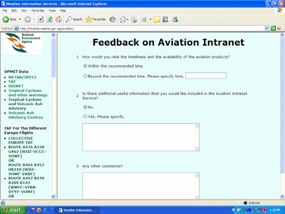 Aviation Intranet Soliciting online feedback on timeliness and information content from