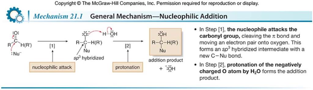 With negatively charged nucleophiles, nucleophilic addition follows a two-step process nucleophilic