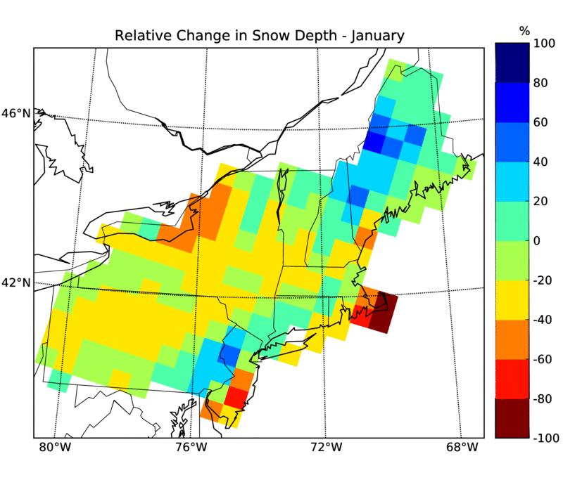 Relative change in snow depth - model