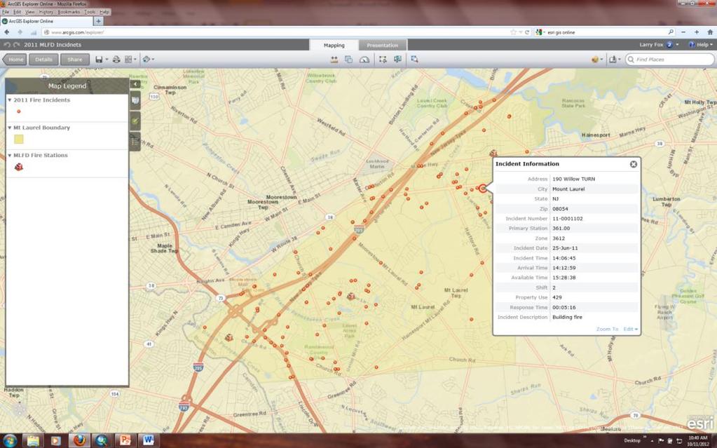 Created incident data maps in ArcGIS Explorer Online A link to the site was
