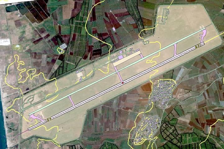 Step 1: Geographical definition of the physical characteristics of the airport under consideration (runways, aprons, taxiways, dispersal, built-up units, facilities, terrain elevation contour lines