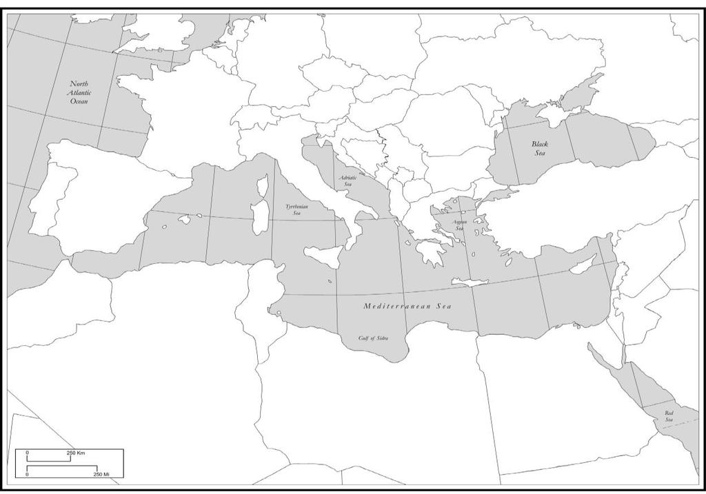 5) Look carefully at the map in Figure 4 showing mountains and volcanoes in the Mediterranean Sea. In the table, write the correct name of each volcano and mountain next to the letters A to H.