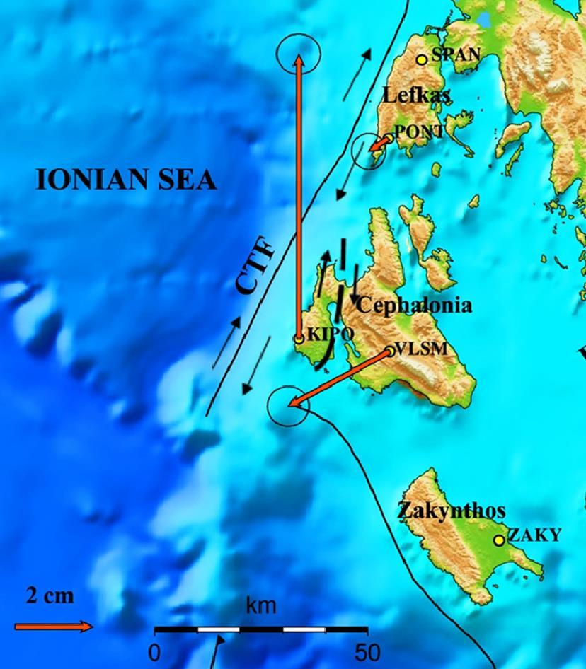 2. Deformation field in Greece Deformations due to Earthquakes The Cephalonia 2014 EQs: Displacements at non-