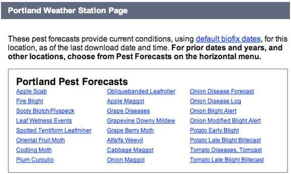 Figure 1. Screen shot of Pest Forecasts available for CLEREL in Portland, NY Figure 2.