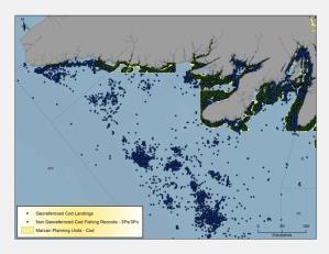 In this case the Cod fixed gear fishery Marxan Planning Units which overlay these areas are extracted to represent