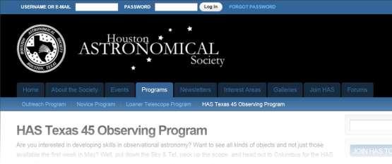 Houston Astronomical Society Import the Texas 45 observing list If you have already imported the