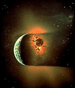 Because all the traditional ideas for lunar origin had fatal flaws, Hartmann and other scientists devised the idea that the Moon formed as a result of impact of a projectile the size of the planet