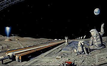 People with imaginations envision large bases on the Moon This picture shows a complex installation with radio