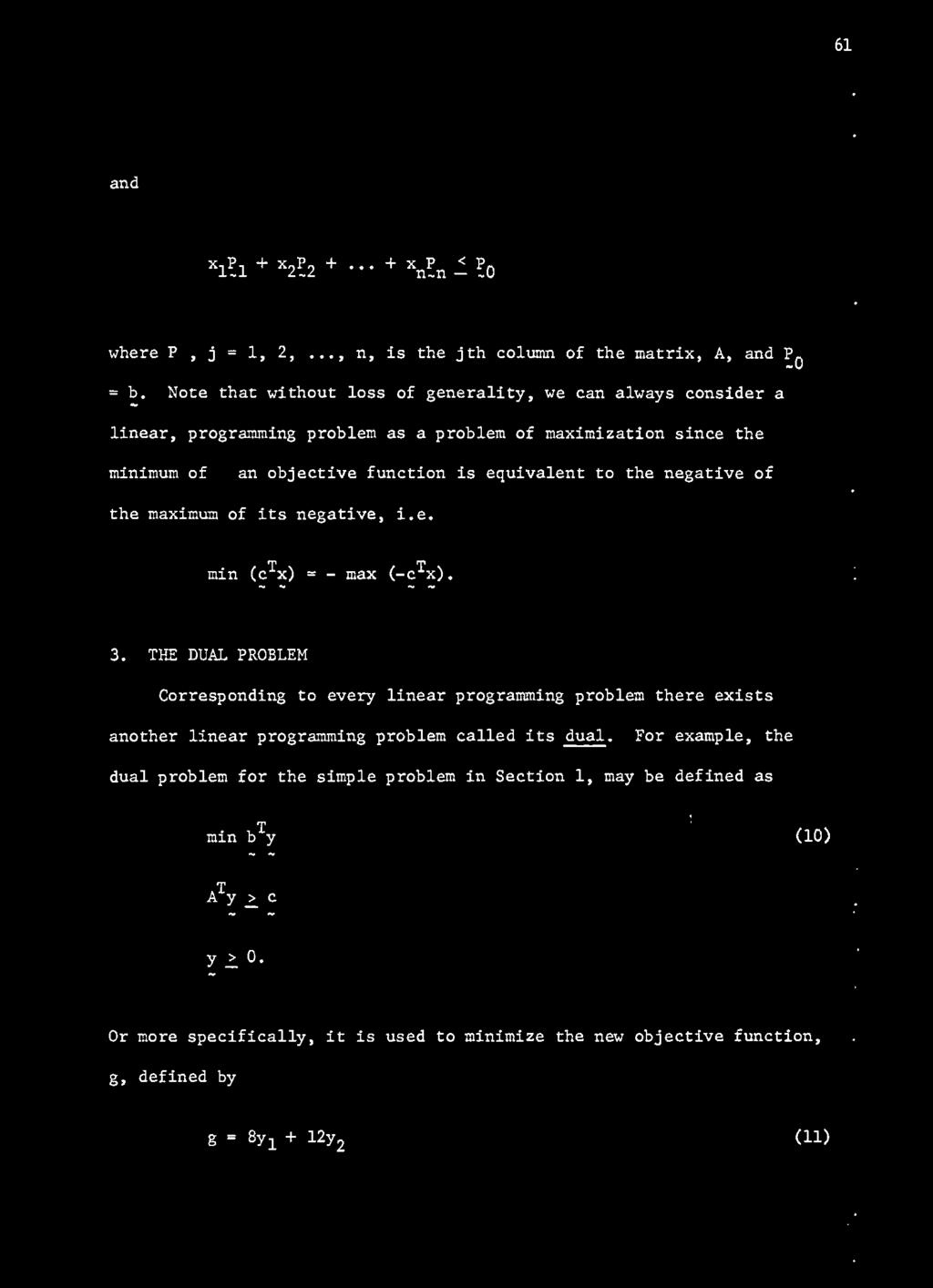 61 and x n P, + x P +... + x P < P n 1-1 2~2 n-n ~0 where P, j = 1, 2,..,. n, Is the jth column of the matrix, A, and P. = b.