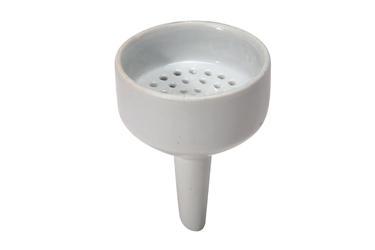 Buchner Funnel: It's made of porcelain and it has a perforated porcelain plate to support a filter paper.