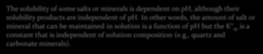 maintained in solution is a function of ph but the K sp is