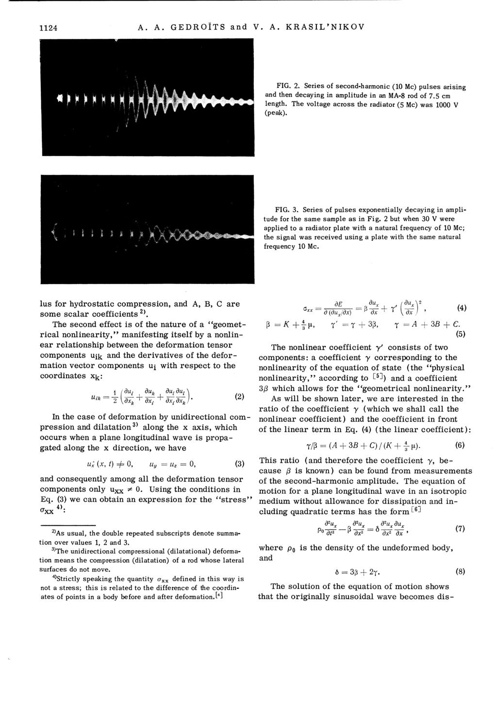 1124 A. A. GEDROfTS and V. A. KRASIL'NIKOV FIG. 2. Series of second-harmonic (10 Me) pulses arising and then decaying in amplitude in an MA-8 rod of 7.5 em length.