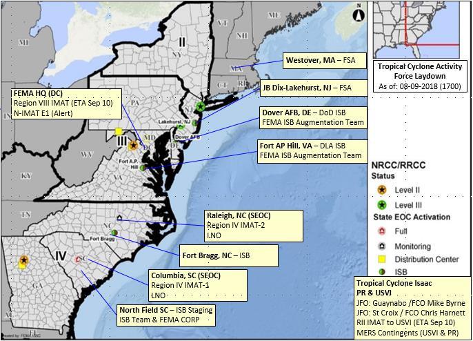 Response Atlantic Preparations FEMA Region II RWC at Enhanced Watch RRCC activating to Level II with ESFs on Septemb