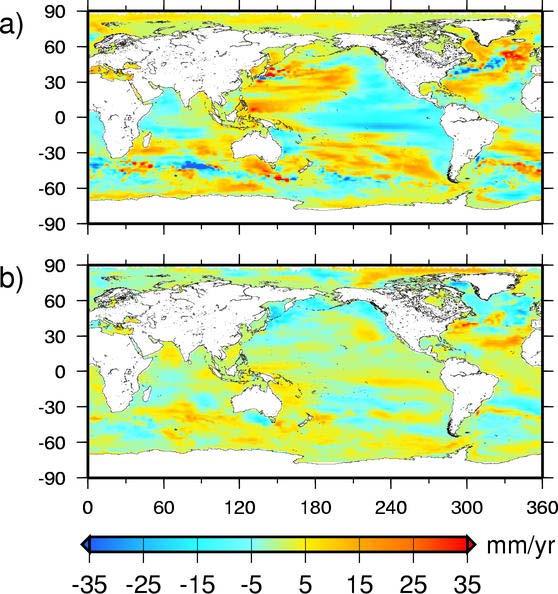 Comparison between spatial patterns in sea level