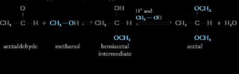 aldehydes with alcohols: Forms hemiacetals that are not very stable
