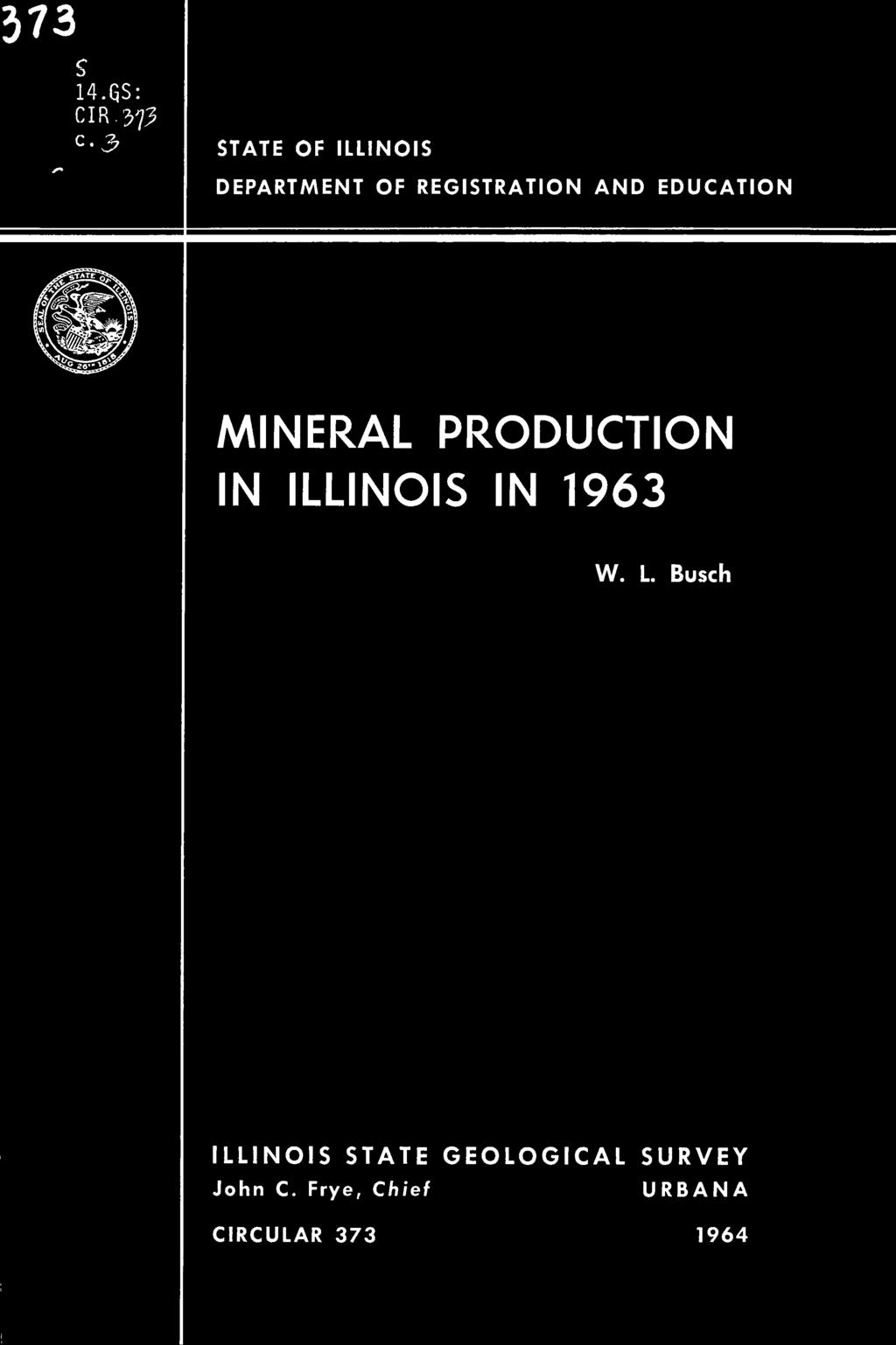EDUCATION MINERAL PRODUCTION IN ILLINOIS IN 1963 W.
