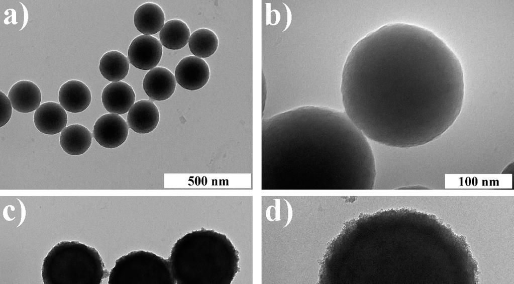 Figure S12. TEM images of (a, b) the carbon nanospheres prepared by aging a solution of glucose (3.