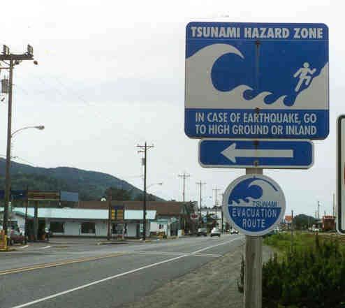 Tsunami signs in Rockaway Beach U.S.