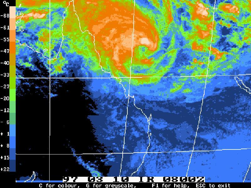 TC Justin in 1997 was centred in the Coral Sea off Queensland.