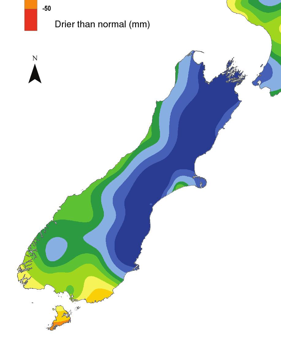 locations starting 1941). The rainfall was 370% and 400% (four times) the usual February amount, respectively. Temperature-wise, the upper South Island was on the warm side of the ledger.