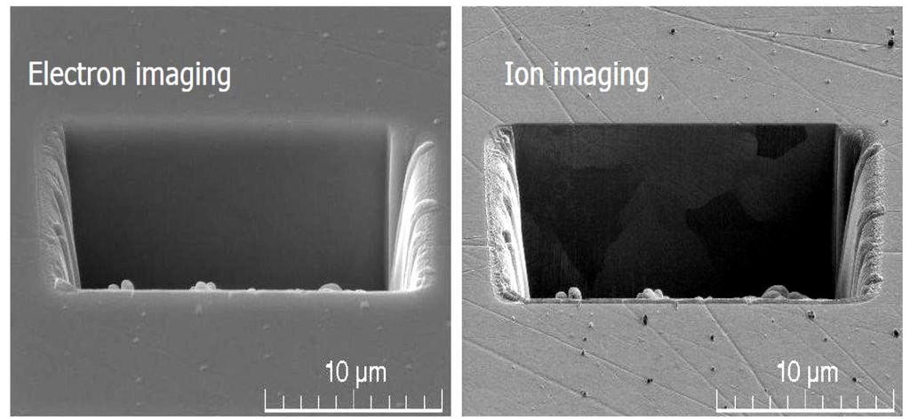 FIB Imaging Imaging: low ion current (<pa) Ion imaging is