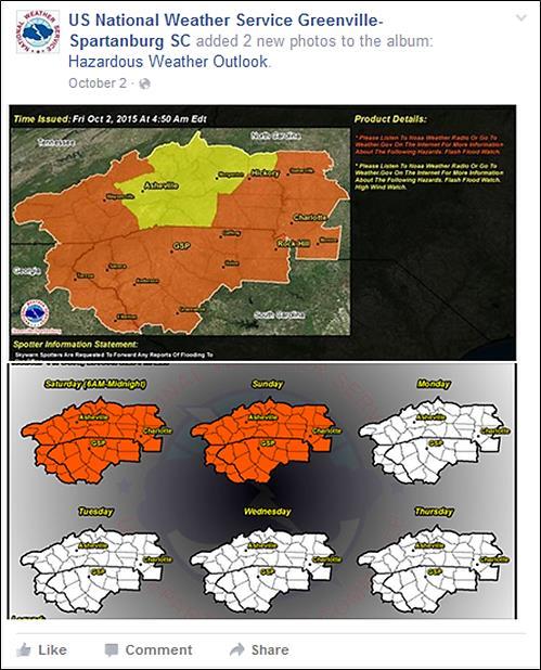 South Carolina Floods SA Findings and Recommendations Social Media Finding 26: WFO GSP posted images into a